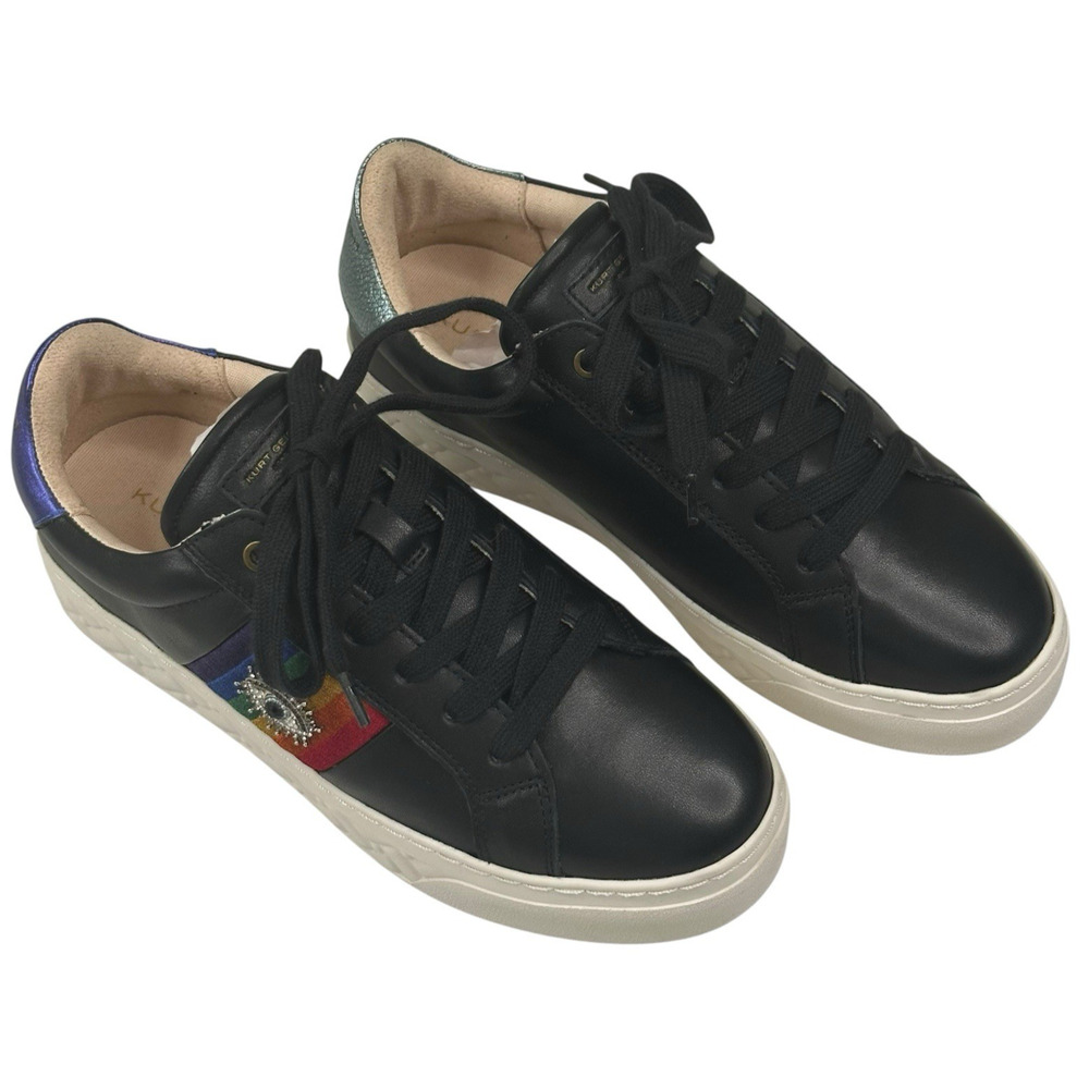 Kurt Geiger Brixton Eye Black Leather Platform Sneakers Size US 7 EU 37 New $165